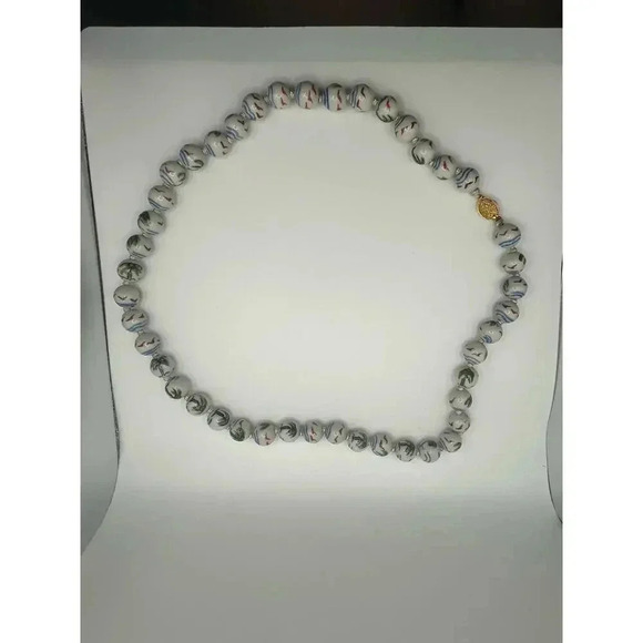 Vintage | Rare | Chinese porcelain hand painted necklace | palm trees & birds - Picture 5 of 15